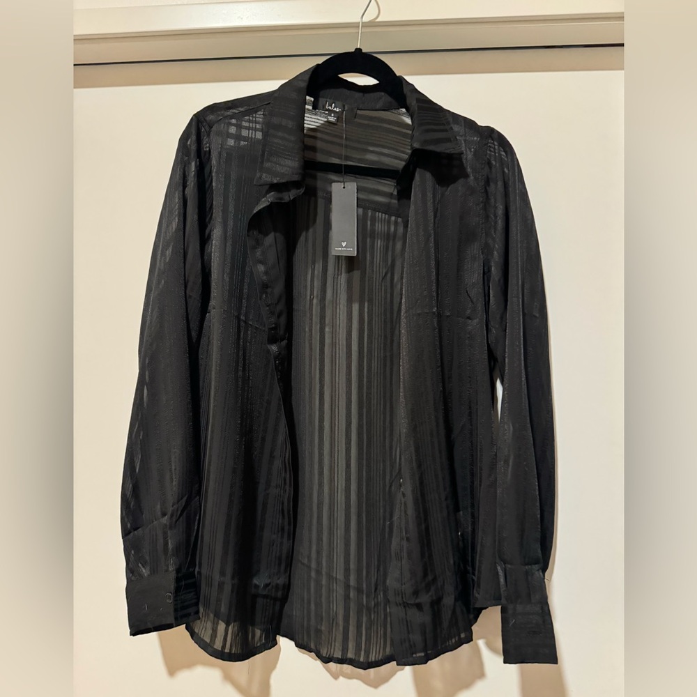 Modern Aura Black Shadow Stripe Button-Up Top S